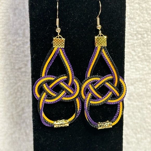 Hand Crafted Jewelry - Handmade Black Purple and Gold Earrings